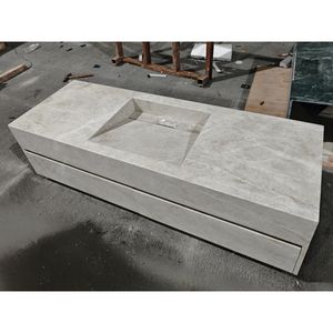 SH STONE Lujo de gama alta Moderno Natural Taj Mahal Cuarcita Apartamento Villa Baño Montado en la pared Vanidad Intered Fregadero Lavabo - Product Image 1