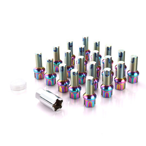 Boulons de roue creux en alliage de titane Getitall M14x1.5 1.25 pour voitures allemandes, remplacement de moyeu de roue, finition argentée arc-en-ciel bleu - Product Image 5