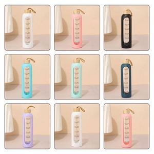 Botella de Agua Deportiva Personalizada con Tapa de Bambú Ecológica, Inspirada en el Signo Acuario, con Marcador de Tiempo para Beber - Product Image 4