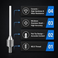 Sonde à pointe plate en céramique SD0.80X15mm, filetage M2.5, pièce de rechange pour stylet de mesure d'indicateur de précision pour micromètre