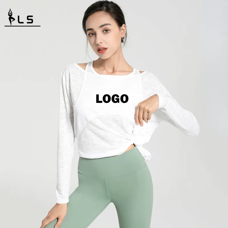 C10263 योग टी शर्ट फिटनेस राउंड-गर्दन टी-शर्ट, योग लंबी आस्तीन वाली महिला टी-शर्ट