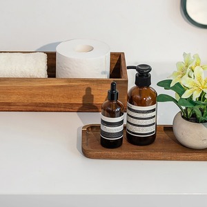 Boîte de rangement en bois Hanobe, rectangulaire, en bois massif, organiseur de salle de bain, porte-papier toilette, plateau décoratif pour comptoir - Product Image 4