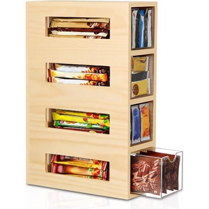 Boîte de rangement en bois avec tiroirs transparents pour sachets de thé, collations, organisateurs de bureau, porte-papeterie, armoire à tiroirs multi-niveaux - Product Image 1