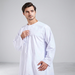 Túnica Musulmana para Hombre, Thobe, Thawb, Color Sólido, Manga Larga, Cuello Redondo, Largo hasta el Suelo, Ropa de Oración de Algodón, Estilo de Oriente Medio, Corte Holgado y Modesto - Product Image 5
