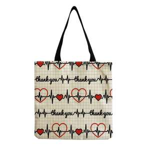 Nurse Themed Print Canvas <b>Tote</b> <b>Bag</b> Fashionable Casual Suitable Capacity Shoulder <b>Bag</b> with Medical Elements Quotes Patterns - Product Image 5