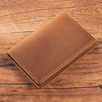 Vente en gros Porte-cartes portefeuille à deux volets en cuir de cheval fou de style vintage personnalisé Porte-cartes en cuir de vache pleine fleur véritable