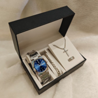 Montre Homme Gohuos 8807 Haut de Gamme Étanche Lumineuse en Acier Inoxydable avec Collier Croix, Bague, Bracelet et Coffret en Cuir