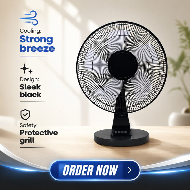 16 Inch Electric Table Fan with Mechanical Control-3-Speed Adjustable Low Noise & Energy Saving for Home & Office Air Cooling