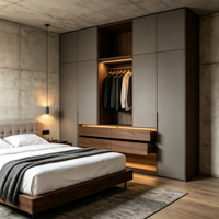 Armoire sur mesure intégrée avec portes en verre MDF, miroir LED, tiroirs, tringle à vêtements, meubles pour chambre, hôtel, villa