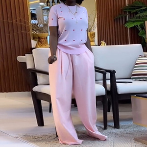 <span class=keywords><strong>Abbigliamento</strong></span> Donna Europeo e Americano 2026: Nuova Collezione Estiva Dolce e alla Moda - Top a Maniche Corte con Stampa Cuore e Girocollo, e Pantaloni Larghi - Product Image 4
