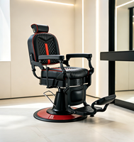 Fauteuils de barbier en cuir matelassé avec accents rouges rétro tendance, robustes, avec repose-pieds hydraulique réglable, chaise de coiffure pour salon