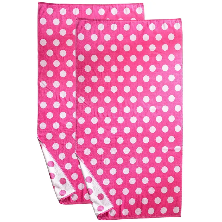 % 100% pamuklu lüks plaj havlusu-büyük boy yumuşak kadife hissediyorum pembe Polka Dots yüzmek plaj havlusu kadınlar için