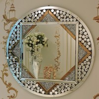 Miroir mural octogonal de luxe en argent avec diamants écrasés, Art mural en diamants écrasés, Décoration murale, Miroir, Espejos, Spiegels, Mueble, Meuble