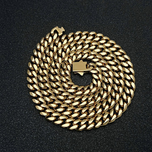 Collier chaîne cubaine Miami en acier inoxydable plaqué or 18 carats pour hommes, style hip-hop |   Plusieurs modèles de fermoirs et prix compétitifs - Product Image 3