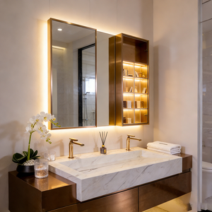 Mueble de Baño de Pared de Gran Tamaño, Estilo de Lujo Ligero, con Dos Gabinetes con Espejo - Product Image 4