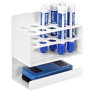 Montado en la pared 2-Nivel de acrílico blanco 10-Ranura para borrar seco marcador de pizarra y goma de borrar soporte - Product Image 1