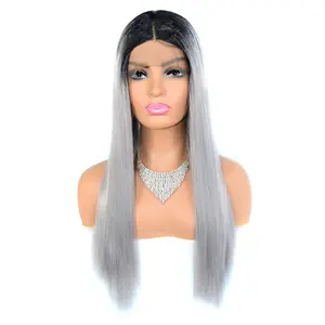 T-shaped Front Lace Synthetic Fiber Wig and Long Straight Hair Split Lace Headband