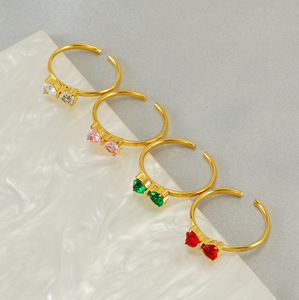 Colorful Heart Cubic Zirconia Open <strong>Ring</strong> Adjustable Gold Plated Stainless Steel <strong>Bow</strong> <strong>Ring</strong> for Women - Product Image 2