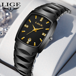 LIGE LG89187 Black <strong>Ceramic</strong> Square Diamond Women's Elegant Quartz Watch Luxury Wristwatch Gift Ladies Custom OEM Watch <strong>Box</strong> - Product Image 1