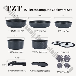 Ensemble de casseroles à induction 15 pièces, ensemble de casseroles et poêles antiadhésives avec poignées <span class=keywords><strong>amovibles</strong></span> - Product Image 2