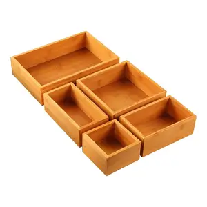 Top Shopping 5-delige Bamboe Lade Organizer Set Multi-Use Opbergdoos Voor Kantoor, Thuis, Keuken, Slaapkamer, Badkamer