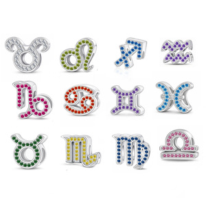 Ciondoli Pan in Argento con Simboli Zodiacali, Segni dell'<span class=keywords><strong>Oroscopo</strong></span>, Costellazioni e Mesi, Compatibili con Bracciali Originali, Gioielli per Compleanno, Berluque - Product Image 1