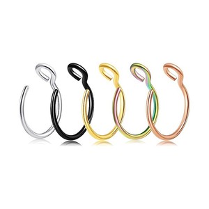 Anneau de nez en acier inoxydable de type C, design géométrique, couleurs or, noir, or rose, argent, pour piercing, bijou, cadeau - Product Image 1