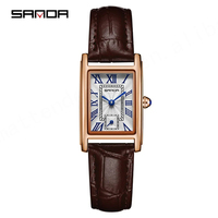 Sanda 1116 Montre de luxe sportive simple et élégante avec bracelet en cuir, mouvement mécanique, mini chronographe lumineux étanche 30M pour homme
