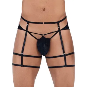 Vendite calde nuovi Pleasures biancheria intima Sexy da uomo biancheria intima Gay perizoma con 4 cinturini reggicalze Sissy mutandine Open-range per uomo