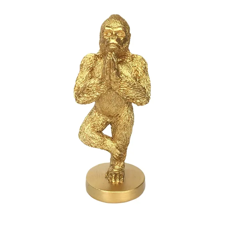 Molde artesanal fazendo resina artesanato engraçado chinês kung fu animal King Kong estátua banhado a ouro gorila escultura