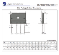 Redresseur de pont monophasé passivé au verre GBJ1501 100V 15A, boîtier traversant, alimentation 100% originale et traceable