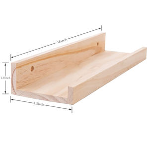 طقم من 3 أرفف عائمة من الخشب الطبيعي مقاس 16 بوصة رف تخزين خشبي مثبت على الحائط بنفس الأبعاد - Product Image 2