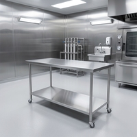 Plan de travail de cuisine en acier inoxydable, comptoir de préparation, résistant à la corrosion, pieds réglables en hauteur, finition brossée mate