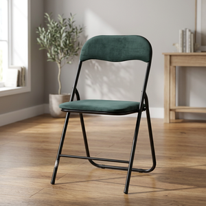 Silla Plegable Moderna con Efecto Terciopelo Verde, Muebles para el Hogar de Roble y Cuero para Dormitorio, Sala de Estar, Oficina en Casa o Apartamento - Product Image 3