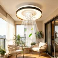 Ventilateur de plafond rond moderne avec éclairage intégré, télécommande, moteur DC, commande par application, finition noir et or, LED silencieuse, pour usage domestique intérieur