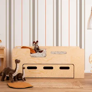 Montessori เตียงไม้สองชั้นเต็ม,โครงเตียงไม้อัดลอฟท์พร้อมลิ้นชักเฟอร์นิเจอร์ห้องนอนเด็กวัยหัดเดินที่เรียบง่ายเปล