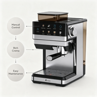 Cafetera Espresso Eléctrica Comercial de 20 Bares con Molinillo Incorporado, 20 Ajustes de Molienda, Taza de Acero Inoxidable Compacta para Hotel