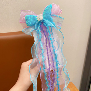 طقم شعر نسائي بتصميم حورية البحر، يتضمن تاج ومشابك لؤلؤية وشريط سماوي وسلسلة نسيجية وحلية من السبائك، بألوان باستيل حلوة - Product Image 6