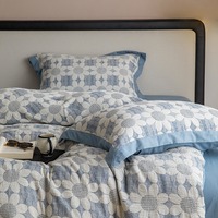 Parure de lit 4 pièces en coton 100% motif tournesol, housse de couette florale de luxe, drap plat et 2 taies d'oreiller incluses