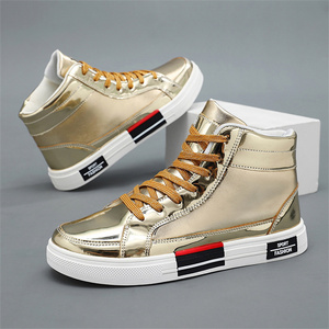 Men's Korean Version Casual High-Top Board <strong>Shoes</strong> Trendy Fluoreent <strong>Green</strong> <strong>Gold</strong> Silver White Low <strong>Running</strong> Seasonal Vogue Canvas