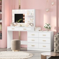 Table de toilette moderne en bois blanc et or avec miroir amovible et panneau en MDF pour appartement et chambre d'hôtel