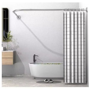 Tringle de douche télescopique en acier inoxydable, style pastoral campagnard, courbée en L, sans perçage, sans clouage - Product Image 3