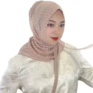 Superventas Spandex Plaid Plain Hot Drill U Hijab decorativo Color sólido Corbata Elástico para mujer Hijab Malay Musulmán Pañuelo para la cabeza