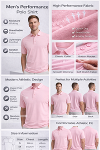 Chemises polo décontractées roses unies de haute qualité, coupe ajustée, séchage rapide, grande taille, pour grossistes, avec logo brodé personnalisé - Product Image 2