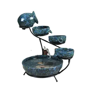 Garden cascade water fountain with solar pump and LED light