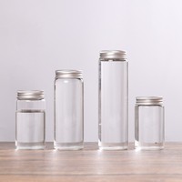 En stock 50ml 150ml 200ml Écrous cylindriques vides à large ouverture Sauce Miel Cornichons Bocal en verre Flacons scellés avec couvercle à vis