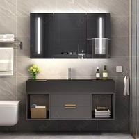 Meuble de salle de bain de luxe avec tiroirs de rangement, en bois massif et plateau en marbre, laqué blanc, ensemble de salle de bain