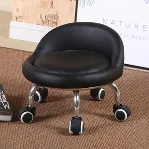 PU皮革圆形滚动低凳美容院凳带轮子便携式足凳技师椅