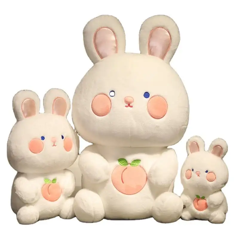 Plush Toy Cute White Rabbit Fruit Peach Rabbit Doll Throw Pillow Smooth Soft Stuffed Animal Plush Toy