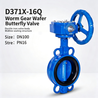 Katup Kupu-kupu Wafer Gear Worm D371X-16Q DN100 PN16 dari Besi Ductile, Dioperasikan Turbin, Seal Lunak Manual untuk Pipa Air